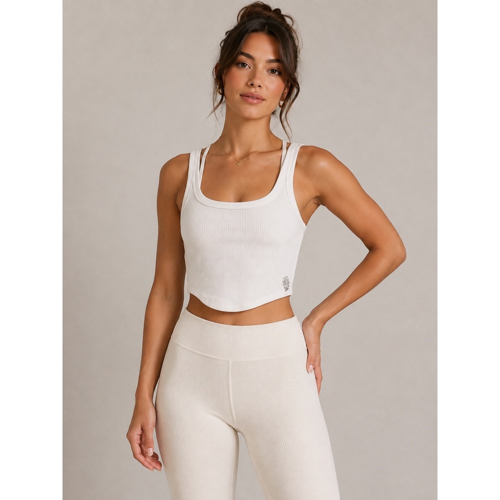 FP Movement Free People Ribbed Crop Tank Womens XS White Strappy Back Athletic